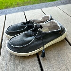 Hey Dude Wendy Slip On Shoes Casual Canvas Chambray Off Black Size 7 Women’s